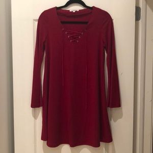 Swing dress with lace-up details and bell sleeves